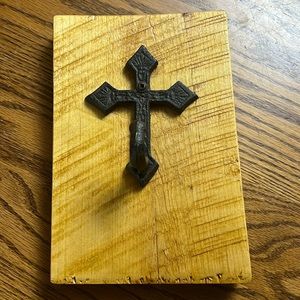 Wooden Plaque with metal cross-shaped hook